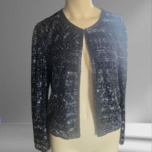 Adrianna Papell Black Silk Beaded Jacket Vintage Evening Minimalist